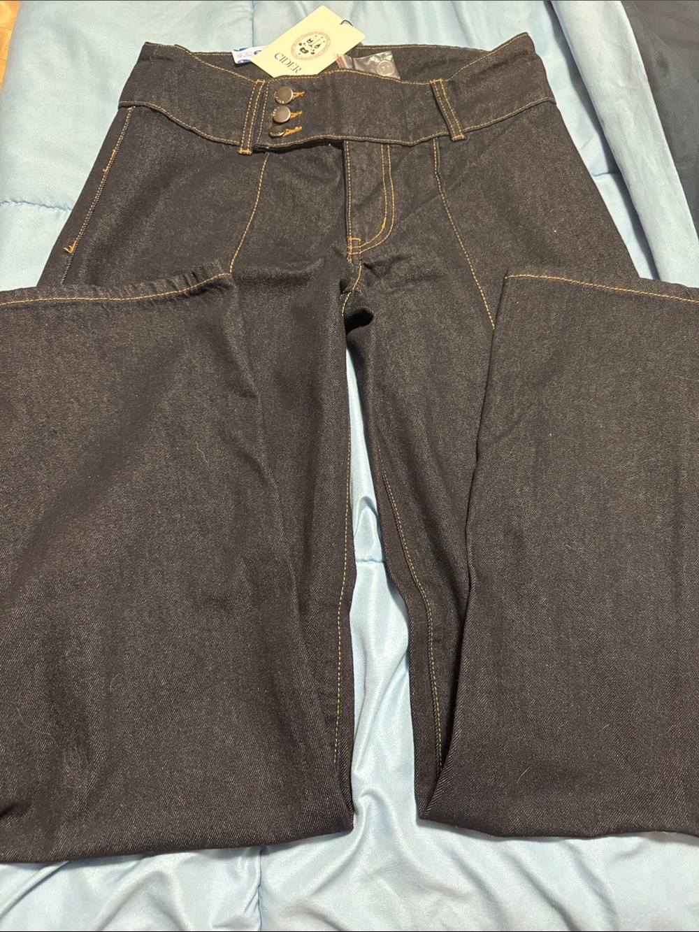 Cider women's Dark Indigo Wide Leg Bootcut Jeans with Contrast Stitching